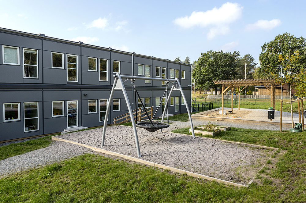 Expandia moduler fasad Oxelgrenshagens förskola i södertälje